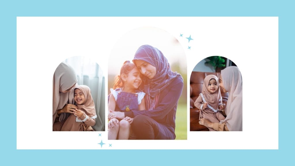 3 pics of mothers holding their daughters
