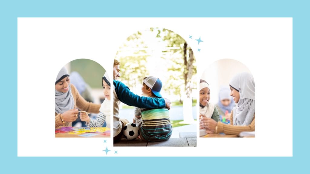 3 pictures in 1 of adults showing empathy to children