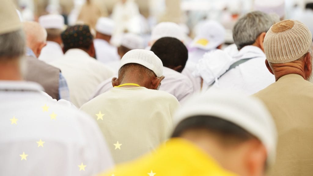 Muslims walking with head down