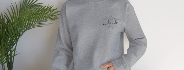 Palestine crewneck sport grey worn by a woman