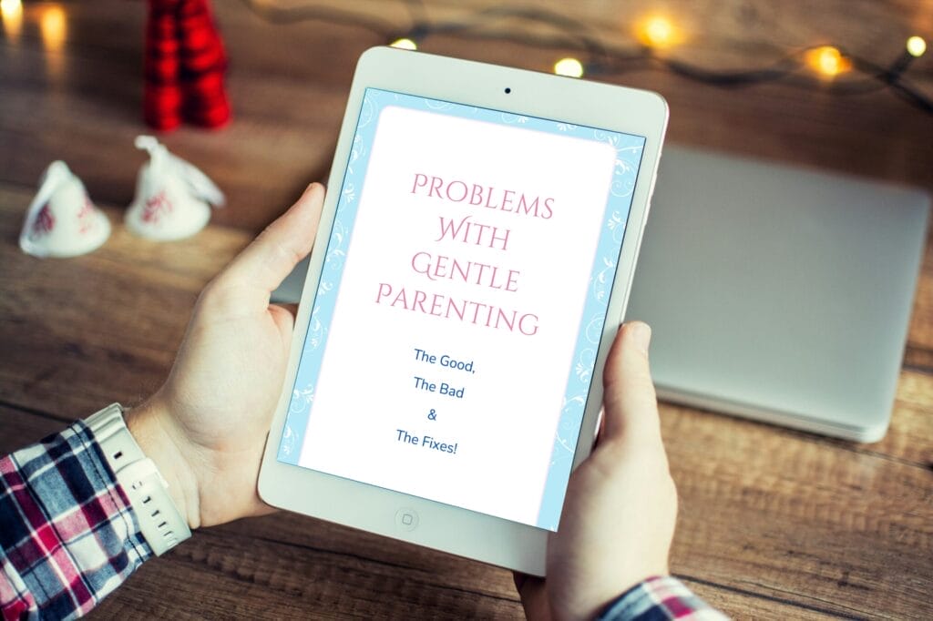 problems with gentle parenting text on a tablet mockup in the hands of a person