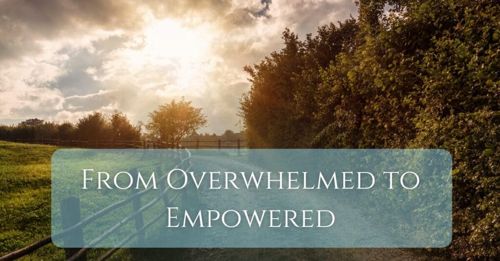 From Overwhelmed to Empowered title on an image of a new path
